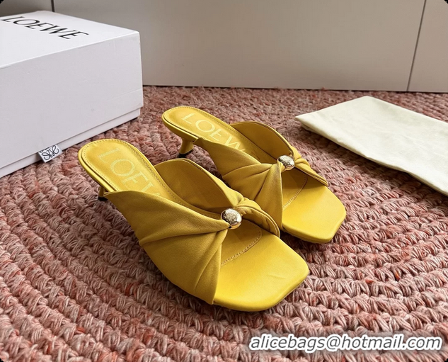 Low Price Loewe Pebble Soft Slide Sandals Yellow laminated Lambskin Leather 6070316