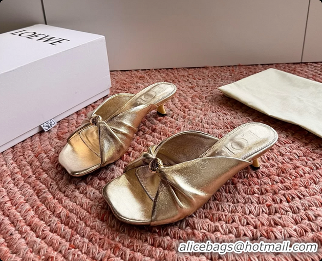 Best Product Loewe Pebble Soft Slide Sandals Gold laminated Lambskin Leather 6070316