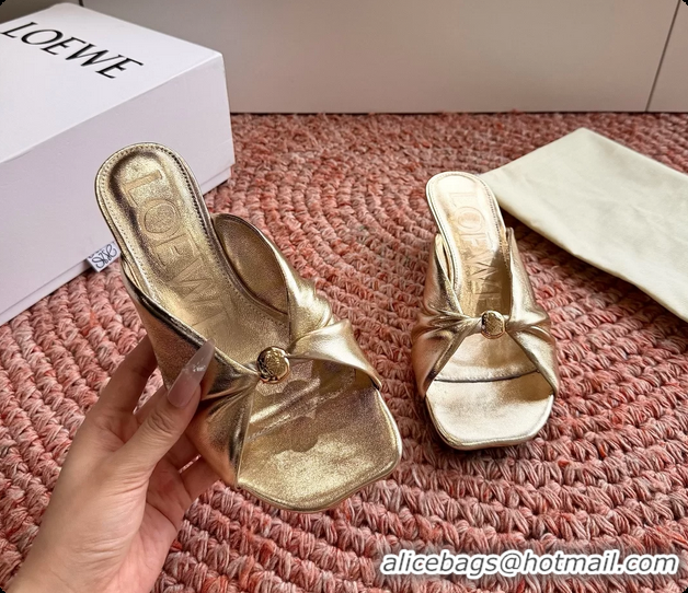 Best Product Loewe Pebble Soft Slide Sandals Gold laminated Lambskin Leather 6070316