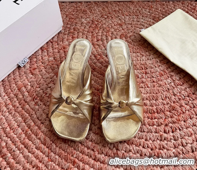 Best Product Loewe Pebble Soft Slide Sandals Gold laminated Lambskin Leather 6070316