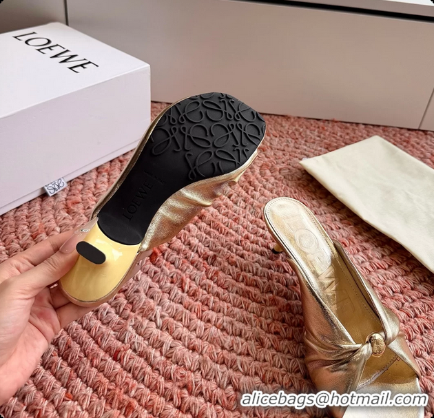 Best Product Loewe Pebble Soft Slide Sandals Gold laminated Lambskin Leather 6070316
