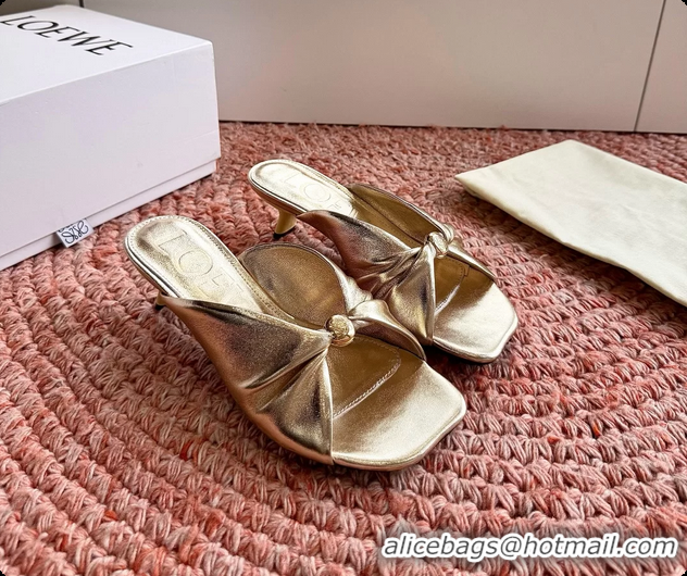 Best Product Loewe Pebble Soft Slide Sandals Gold laminated Lambskin Leather 6070316