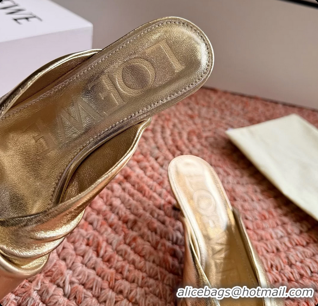 Best Product Loewe Pebble Soft Slide Sandals Gold laminated Lambskin Leather 6070316