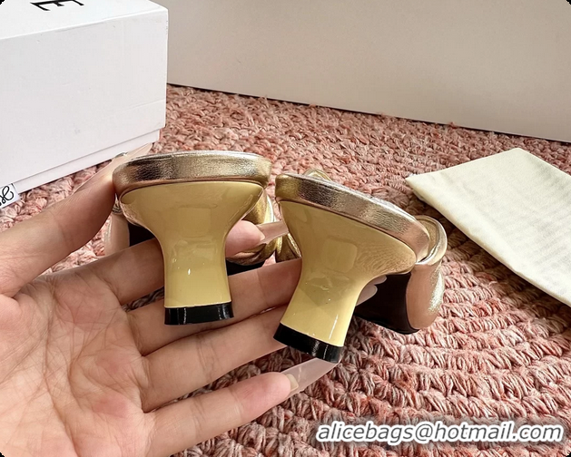 Best Product Loewe Pebble Soft Slide Sandals Gold laminated Lambskin Leather 6070316