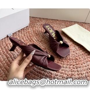 Top Design Loewe Pebble Soft Slide Sandals Burgundy laminated Lambskin Leather 6070316