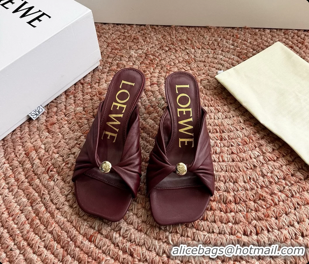 Top Design Loewe Pebble Soft Slide Sandals Burgundy laminated Lambskin Leather 6070316
