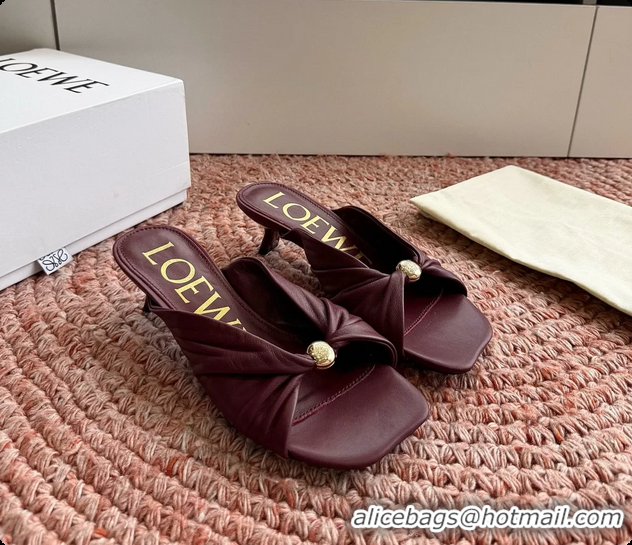 Top Design Loewe Pebble Soft Slide Sandals Burgundy laminated Lambskin Leather 6070316