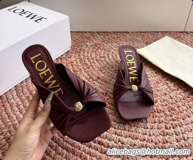 Top Design Loewe Pebble Soft Slide Sandals Burgundy laminated Lambskin Leather 6070316