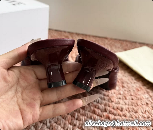 Top Design Loewe Pebble Soft Slide Sandals Burgundy laminated Lambskin Leather 6070316