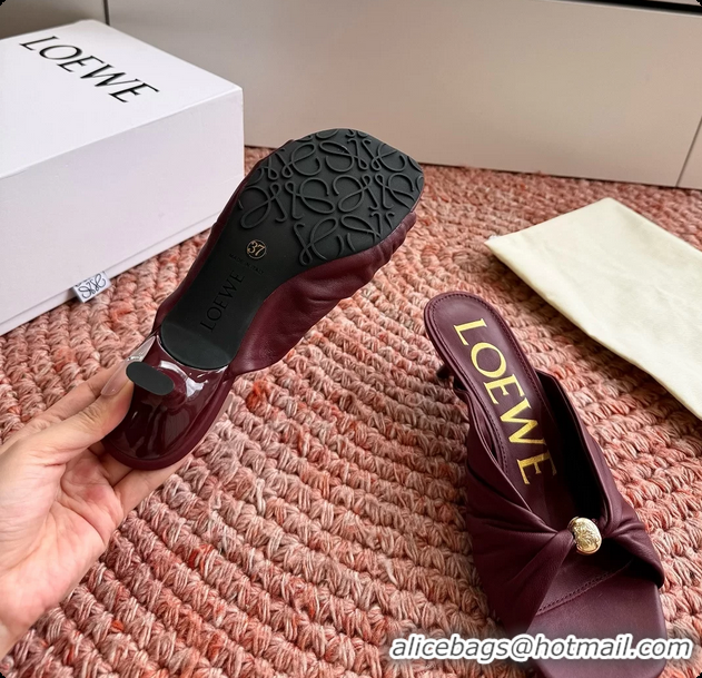 Top Design Loewe Pebble Soft Slide Sandals Burgundy laminated Lambskin Leather 6070316