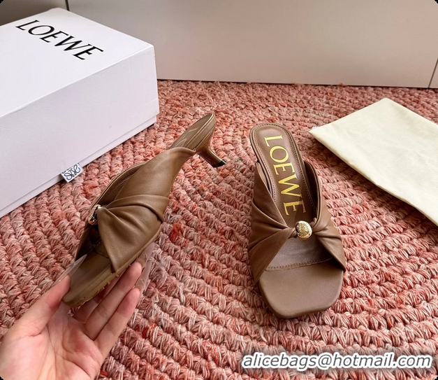 Pretty Style Loewe Pebble Soft Slide Sandals Brown laminated Lambskin Leather 6070316