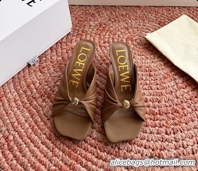 Pretty Style Loewe Pebble Soft Slide Sandals Brown laminated Lambskin Leather 6070316