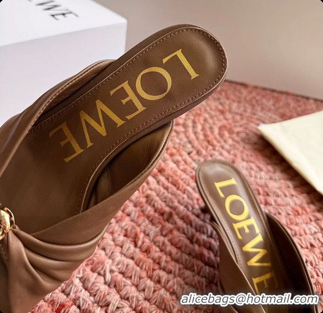 Pretty Style Loewe Pebble Soft Slide Sandals Brown laminated Lambskin Leather 6070316