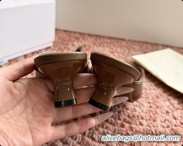 Pretty Style Loewe Pebble Soft Slide Sandals Brown laminated Lambskin Leather 6070316