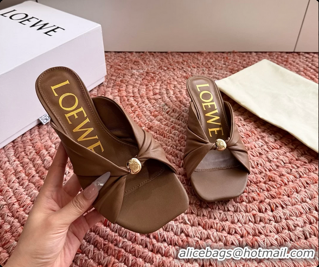 Pretty Style Loewe Pebble Soft Slide Sandals Brown laminated Lambskin Leather 6070316