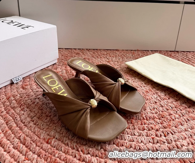Pretty Style Loewe Pebble Soft Slide Sandals Brown laminated Lambskin Leather 6070316