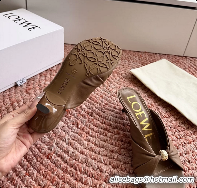 Pretty Style Loewe Pebble Soft Slide Sandals Brown laminated Lambskin Leather 6070316