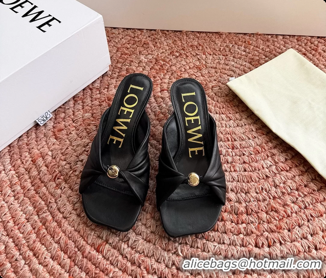 Big Discount Loewe Pebble Soft Slide Sandals Black laminated Lambskin Leather 6070316