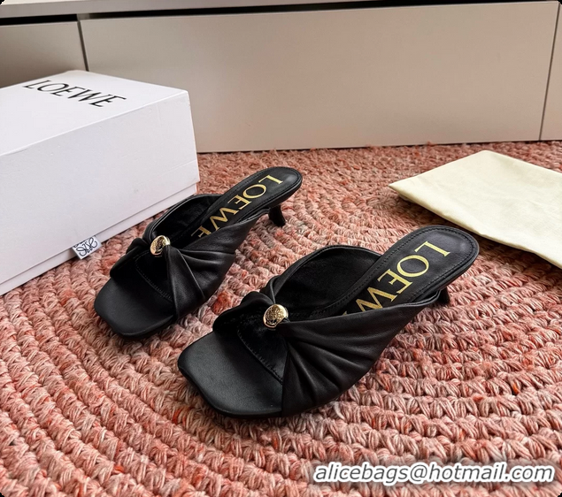 Big Discount Loewe Pebble Soft Slide Sandals Black laminated Lambskin Leather 6070316