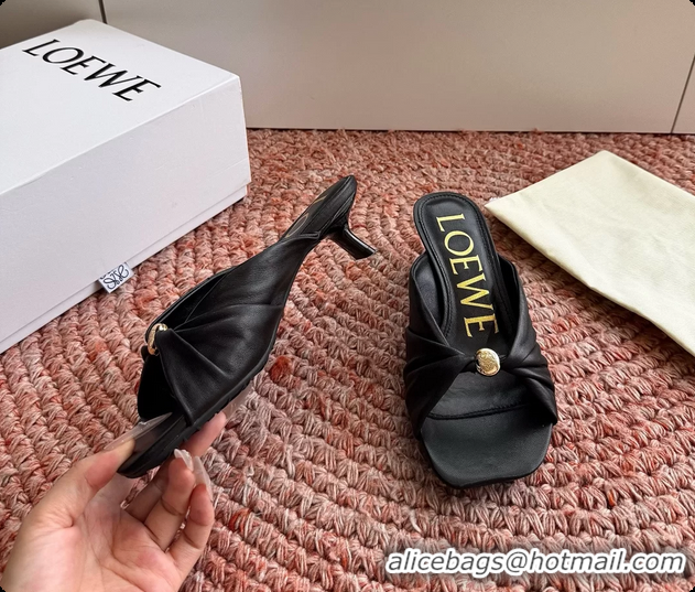 Big Discount Loewe Pebble Soft Slide Sandals Black laminated Lambskin Leather 6070316