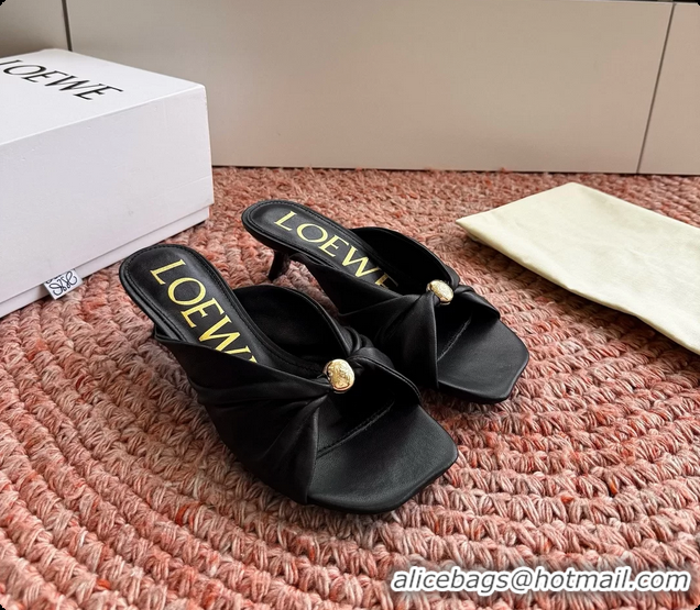 Big Discount Loewe Pebble Soft Slide Sandals Black laminated Lambskin Leather 6070316