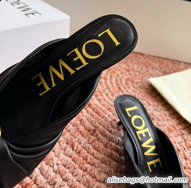 Big Discount Loewe Pebble Soft Slide Sandals Black laminated Lambskin Leather 6070316