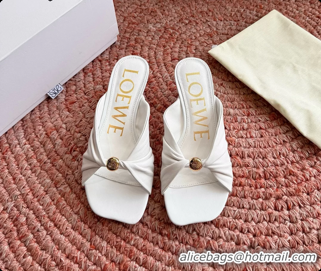 Shop Duplicate Loewe Pebble Soft Slide Sandals White laminated Lambskin Leather 6070316