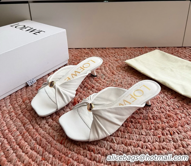 Shop Duplicate Loewe Pebble Soft Slide Sandals White laminated Lambskin Leather 6070316