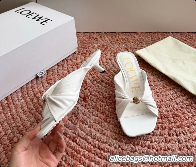 Shop Duplicate Loewe Pebble Soft Slide Sandals White laminated Lambskin Leather 6070316