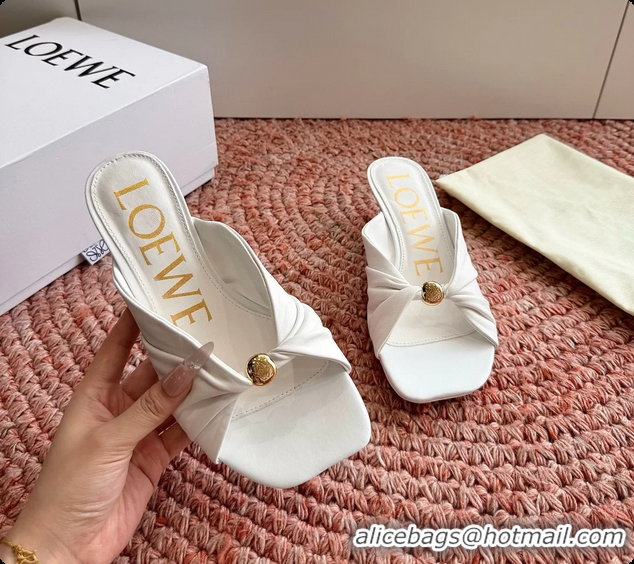 Shop Duplicate Loewe Pebble Soft Slide Sandals White laminated Lambskin Leather 6070316