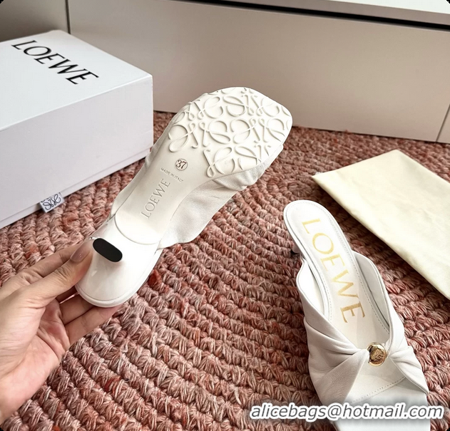 Shop Duplicate Loewe Pebble Soft Slide Sandals White laminated Lambskin Leather 6070316