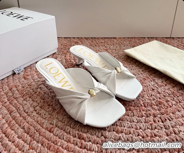Shop Duplicate Loewe Pebble Soft Slide Sandals White laminated Lambskin Leather 6070316