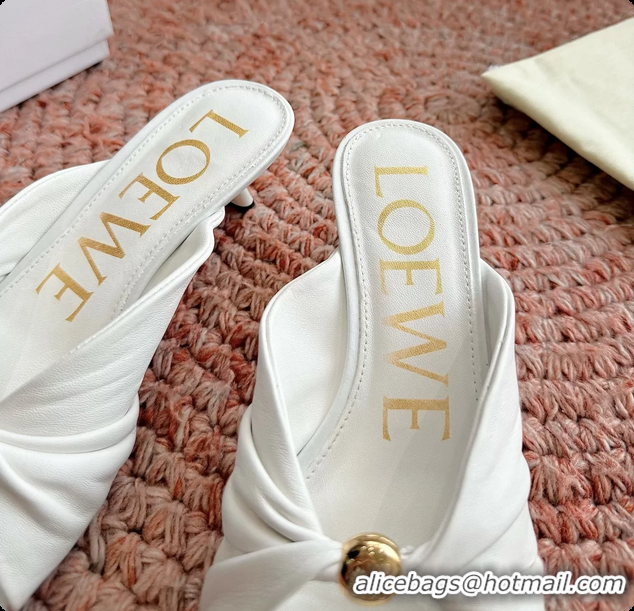 Shop Duplicate Loewe Pebble Soft Slide Sandals White laminated Lambskin Leather 6070316