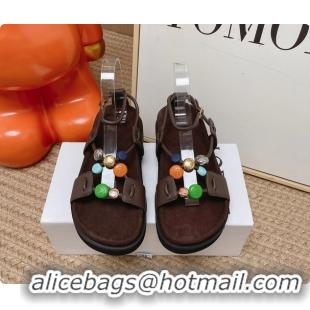Popular Style Loewe Pebble Beads Fussbett Flat Sandals Dark Brown Nappa Lambskin Leather 6070317