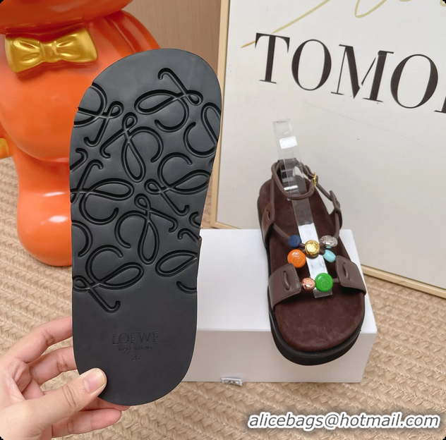Popular Style Loewe Pebble Beads Fussbett Flat Sandals Dark Brown Nappa Lambskin Leather 6070317
