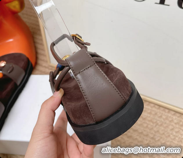 Popular Style Loewe Pebble Beads Fussbett Flat Sandals Dark Brown Nappa Lambskin Leather 6070317