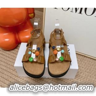 Durable Loewe Pebble Beads Fussbett Flat Sandals Brown Nappa Lambskin Leather 6070317