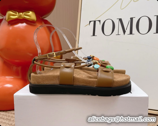 Durable Loewe Pebble Beads Fussbett Flat Sandals Brown Nappa Lambskin Leather 6070317