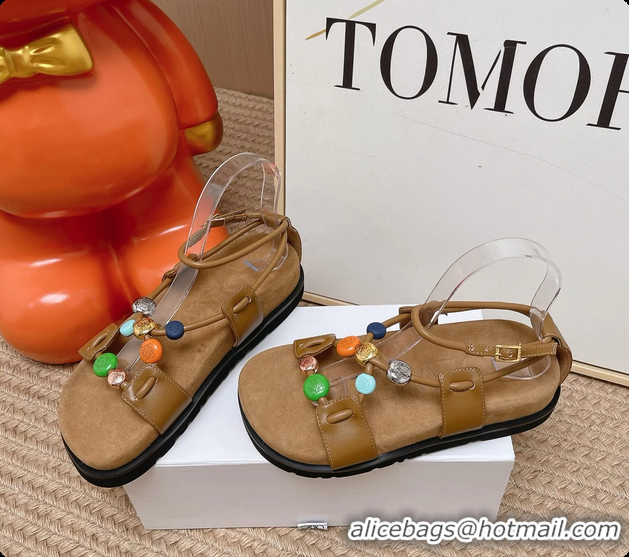 Durable Loewe Pebble Beads Fussbett Flat Sandals Brown Nappa Lambskin Leather 6070317