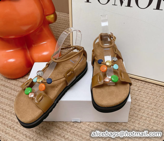 Durable Loewe Pebble Beads Fussbett Flat Sandals Brown Nappa Lambskin Leather 6070317