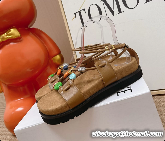 Durable Loewe Pebble Beads Fussbett Flat Sandals Brown Nappa Lambskin Leather 6070317