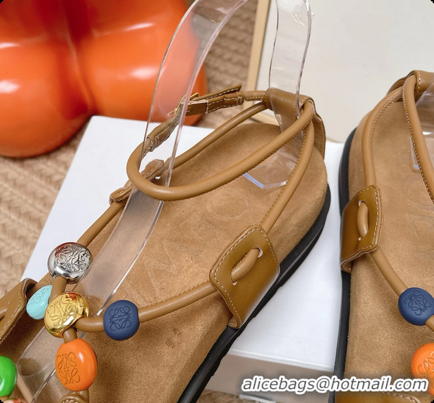 Durable Loewe Pebble Beads Fussbett Flat Sandals Brown Nappa Lambskin Leather 6070317