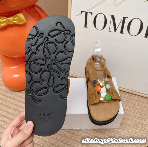 Durable Loewe Pebble Beads Fussbett Flat Sandals Brown Nappa Lambskin Leather 6070317