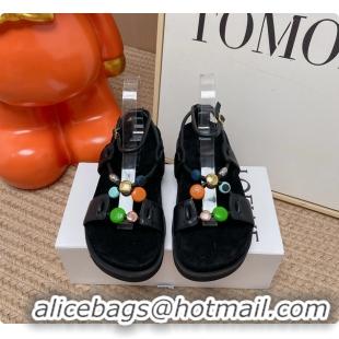 Good Looking Loewe Pebble Beads Fussbett Flat Sandals Black Nappa Lambskin Leather 6070317