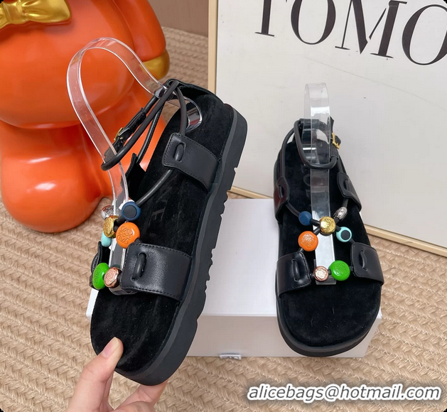 Good Looking Loewe Pebble Beads Fussbett Flat Sandals Black Nappa Lambskin Leather 6070317