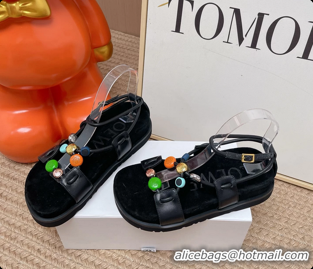 Good Looking Loewe Pebble Beads Fussbett Flat Sandals Black Nappa Lambskin Leather 6070317