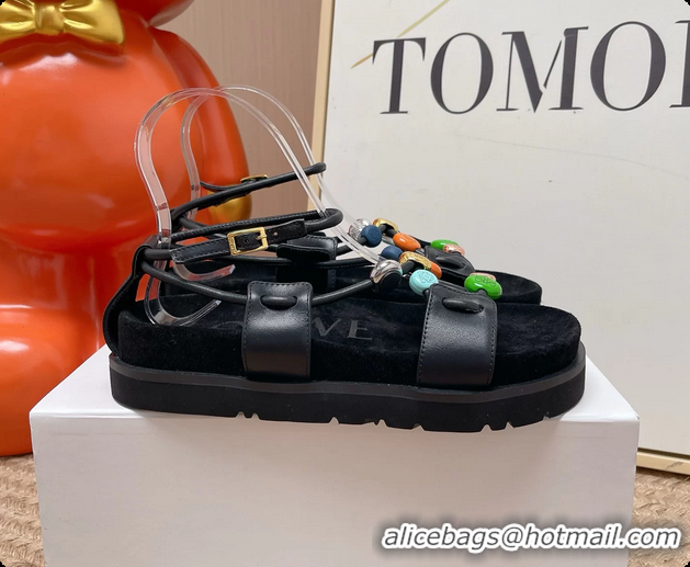 Good Looking Loewe Pebble Beads Fussbett Flat Sandals Black Nappa Lambskin Leather 6070317