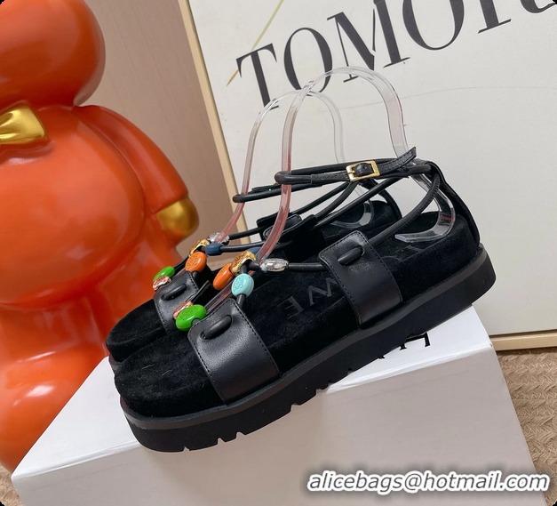 Good Looking Loewe Pebble Beads Fussbett Flat Sandals Black Nappa Lambskin Leather 6070317
