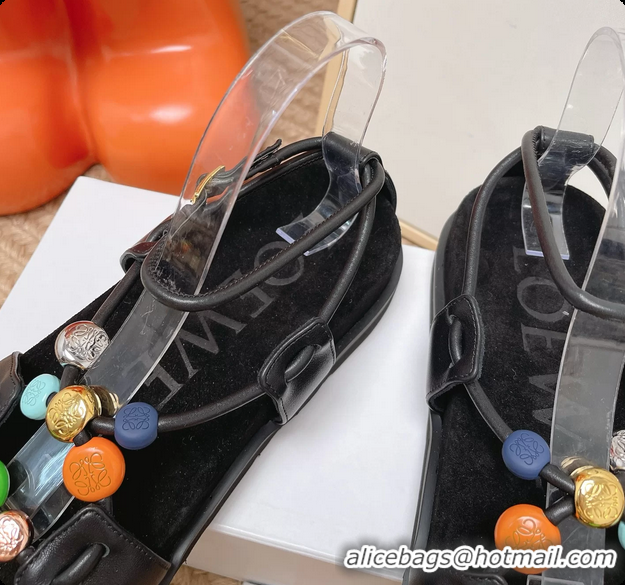 Good Looking Loewe Pebble Beads Fussbett Flat Sandals Black Nappa Lambskin Leather 6070317