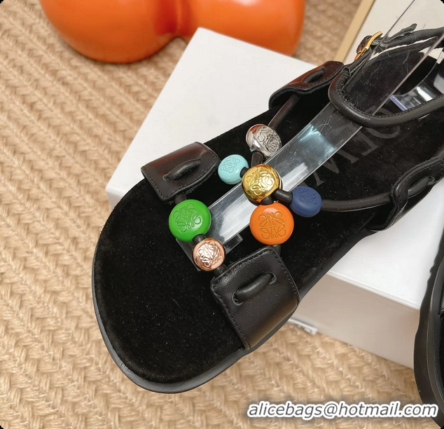 Good Looking Loewe Pebble Beads Fussbett Flat Sandals Black Nappa Lambskin Leather 6070317